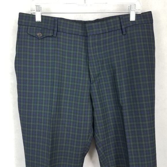 Burberry Men's 40 Soho Tartan Plaid Straight Leg Trousers Pants in Blue/Green - Picture 6 of 16
